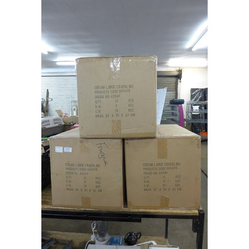 5329 - Three boxes of twelve cream ceramic plant pots