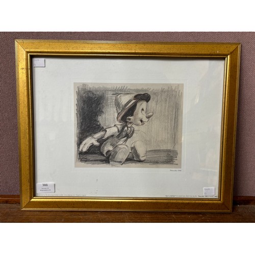 388 - A Pinocchio print, framed