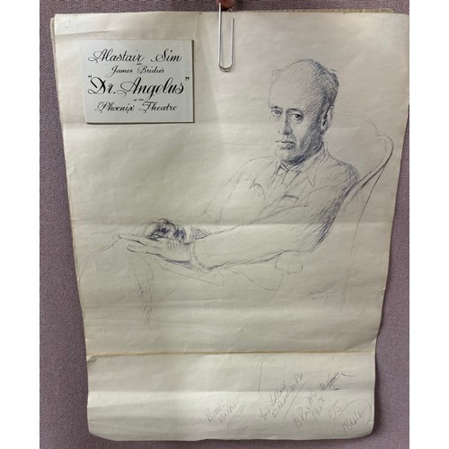 390 - English School, pen and ink portrait of Alistair Sim, indistinctly signed, dated 1947, unframed