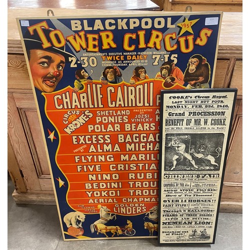 359 - A Blackpool Tower circus advertising sign and a Cookes Circus Royal sign