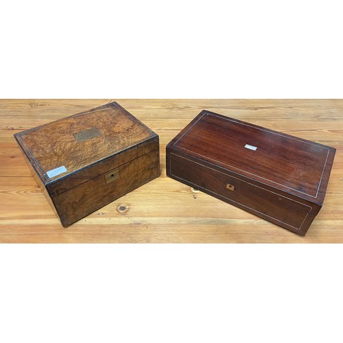 366H - A Victorian brass inlaid walnut writing slope and a rosewood and mother of pearl inlaid box