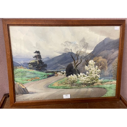 384 - W.H. Cooper, lakeside landscape, watercolour, framed