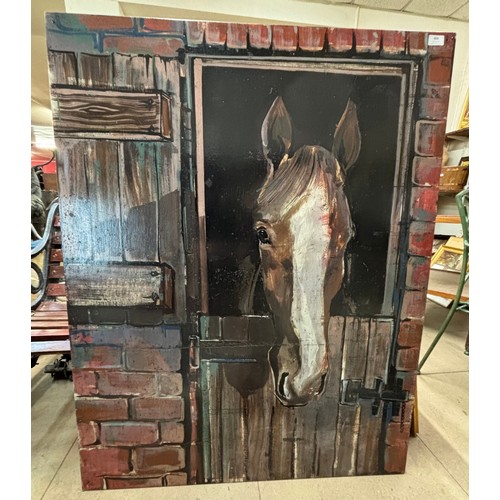 404 - A study of a horse at a stable door, oil on board, framed