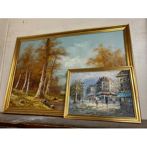 406 - A Parisian street scene and a river landscape, oil on canvas, framed