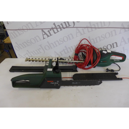 5165 - A Bosch Universal Hedgecut 60 electric hedge cutter and a Bosch PKE 35B, 1200W, 35cm, oil automatic ... 