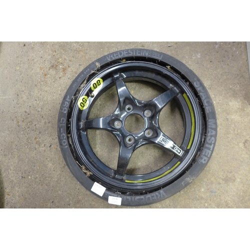 5176 - A set of 4 alloy wheels and tyres, a steel rim and tyre and an alloy spacesaver