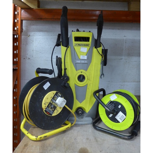 5183 - A Parkside PHD150 D3 pressure washer with a 20m extension cable and a 50m extension cable