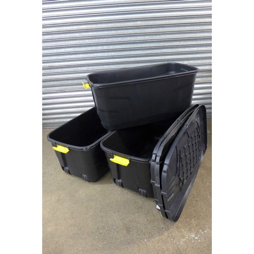 5253 - 3 x 145 litre wheeled storage boxes