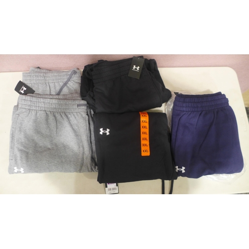 6335 - 5 x Under Armour men's joggers, size 2 x grey (2XL), 2 x black (2XL), and 1 x blue (XL) (332-85008) ... 