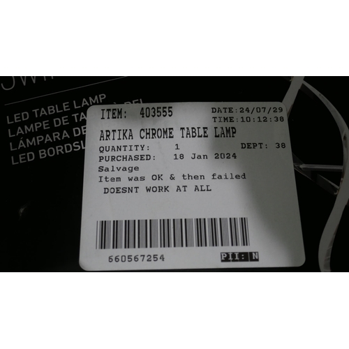 6224 - Artika Chrome Led Swirl Table Lamp (Damaged) (337-262) *This lot is subject to Vat