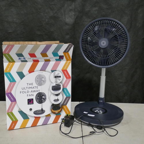 6225 - Nsa Folding Stand Fan with charger and box  (337-276) *This lot is subject to Vat