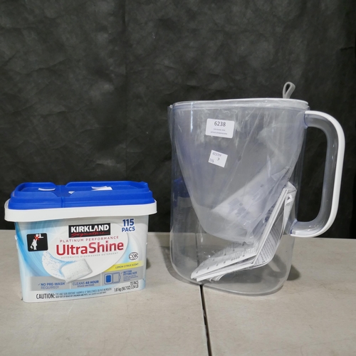 6238 - Brita Maxtra Xl Style Jug and Kirkland Signature Dishwasher Tabs (337-196,204) *This lot is subject ... 