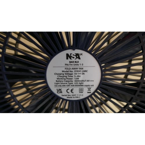 6029 - Nsa Folding Stand Fan with remote and box (337-53) *This lot is subject to Vat