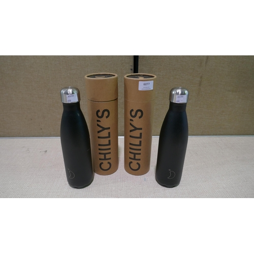 6077 - Two Chilly's 500Ml Black Bottles (337-408) *This lot is subject to Vat