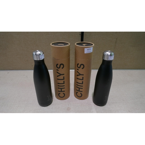 6078 - Two Chilly's 500Ml Black Bottles (337-409) *This lot is subject to Vat