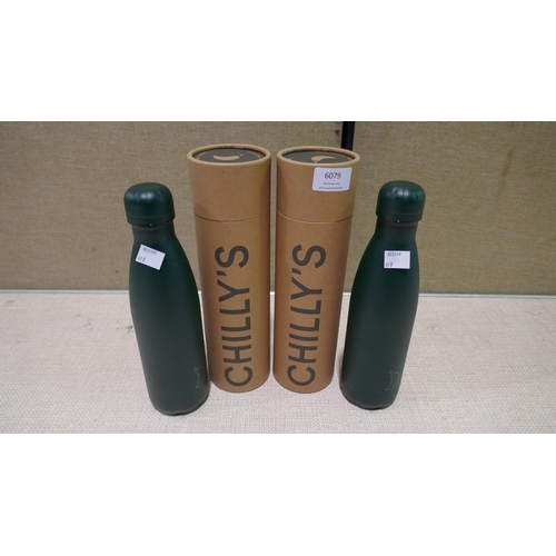 6079 - Two Chilly's 500Ml Green Bottles (337-410) *This lot is subject to Vat