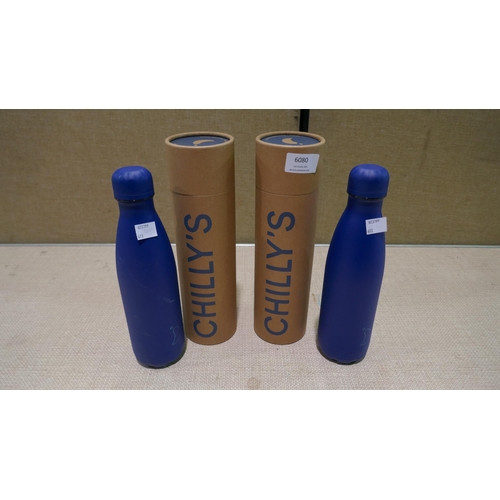 6080 - Two Chilly's 500Ml Blue Bottles  (337-411) *This lot is subject to Vat