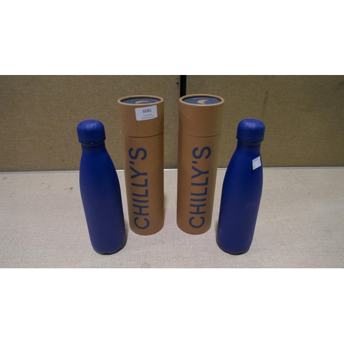 6081 - Two Chilly's 500Ml Blue Bottles (337-412) *This lot is subject to Vat