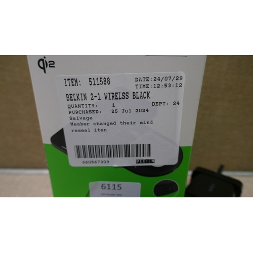 6115 - Belkin 2-1 Wireless Black Charging Pad with box (337-227) *This lot is subject to Vat