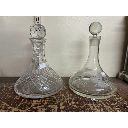 321B - A cut glass ships decanter and one other