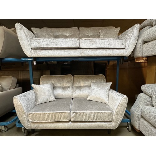 3171 - A Zinc DFS 3 seater and 2 seater silver fabric sofa