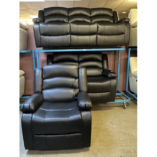 3174 - A 3 seater, 2 seater and armchair, manual reclining leather black