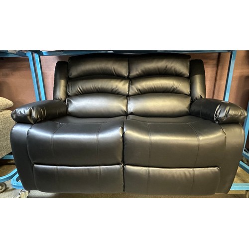 3174 - A 3 seater, 2 seater and armchair, manual reclining leather black