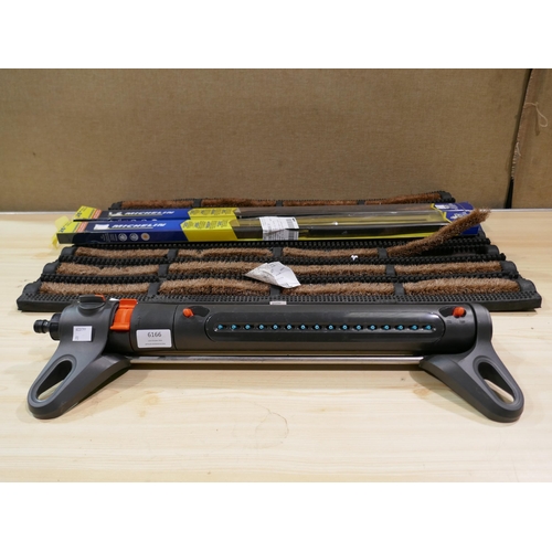 6166 - Primeur Coir Rod Mat, Two Michelin Wiperblades and a Gardena Sprinkler (337-71,89,90,91) *This lot i... 