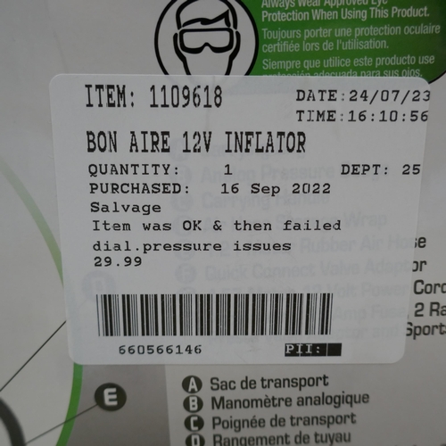 6168 - Bon Aire 12V Inflator with box (337-107) *This lot is subject to Vat