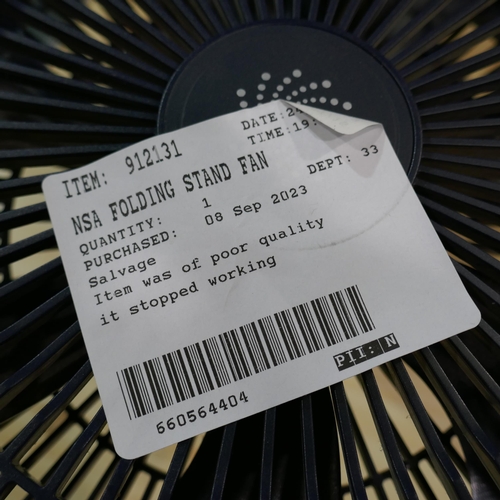 6200 - Nsa Folding Stand Fan (Damaged Charging Lead) (337-104) *This lot is subject to Vat