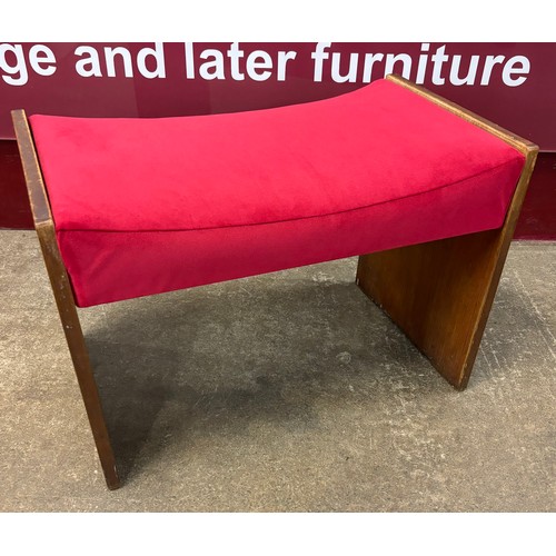 22 - A teak and rose fabric footstool