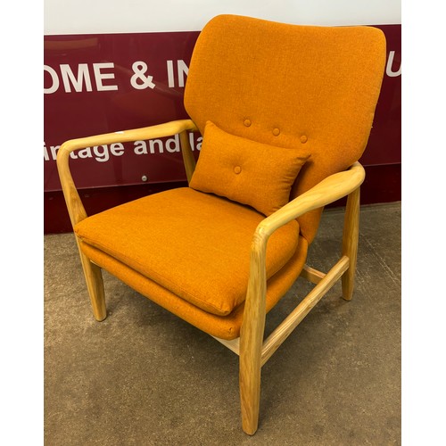 42 - A Danish style ash and orange fabric upholstered armchair