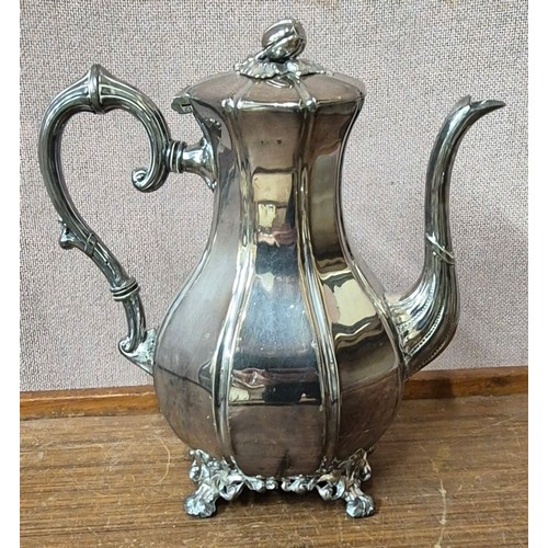 249 - A collection of silver plated, including a salver, napkin rings, coffee pot, cased set of mother of ... 