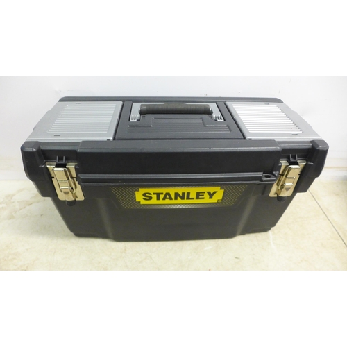 5027 - A Stanley toolbox with screwdrivers, safety knives, Irwin saw, a Curver toolbox with allen keys, scr... 