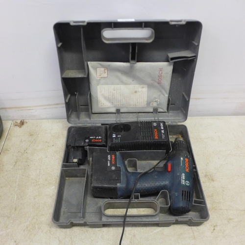 5034 - A Bosch GSR 12V cordless drill with 2 batteries and a 12v battery charger, an Einhell TE-RH 32E SDS ... 