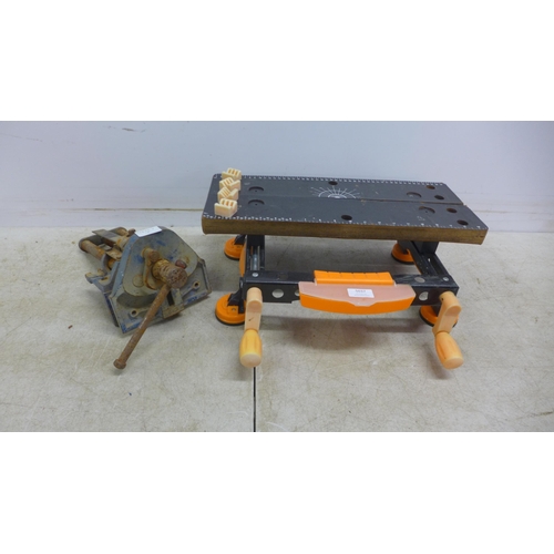 5037 - A tabletop workbench with suction cups and a 52D joiners vice