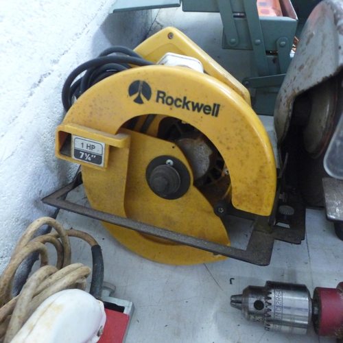 5041 - A quantity of power tools including a Rockwell model 4500UK, 184mm, 240V circular saw (No Blade), a ... 