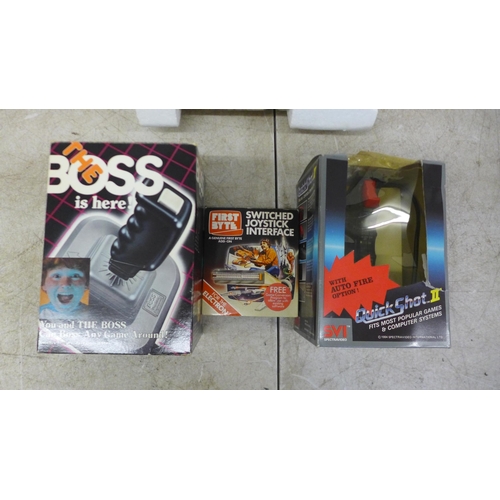 5052 - An Acorn ALF03 data recorder, an SVI Quick Shot II and a 'The Boss' grip handle joy stick and a Firs... 