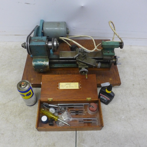 5060 - A vintage metal working watch makers lathe with a vintage 1982 Verdict Model T14 dial vernier