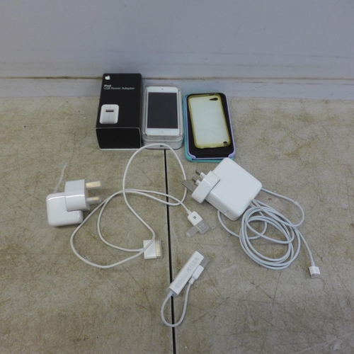 5067 - A 32gb iPod Touch with various Apple accessories including charger cables, charger blocks and phone ... 