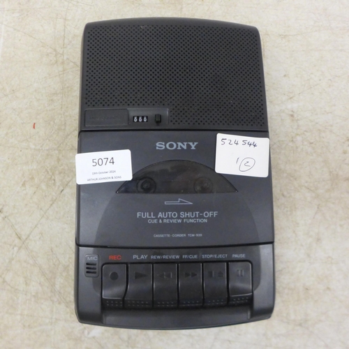 5074 - A Sony TCM-939 cassette corder and a pair of Ross digital stereo headphones