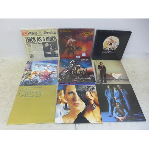 5075 - 15 rock LP records including Ozzy Osborne ( The ultimate Sin), Queen, Jethro Tull, Deep Purple, Styx... 