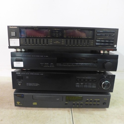 5105 - 4 hi-fi stereo separates - Technics SH-8058 graphics equaliser, a Yamaha TX-480L AM FM tuner, a Yama... 