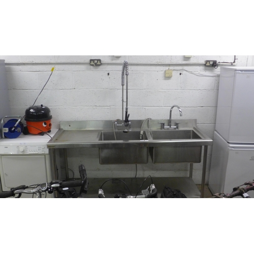 5122 - A stainless steel twin catering sink, 180 x 65 x 90cm