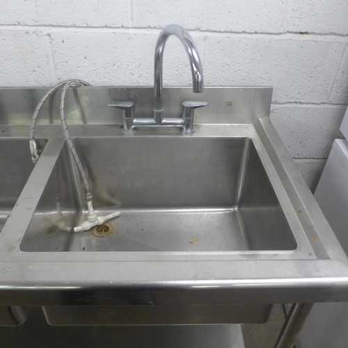 5122 - A stainless steel twin catering sink, 180 x 65 x 90cm