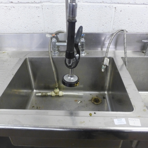 5122 - A stainless steel twin catering sink, 180 x 65 x 90cm