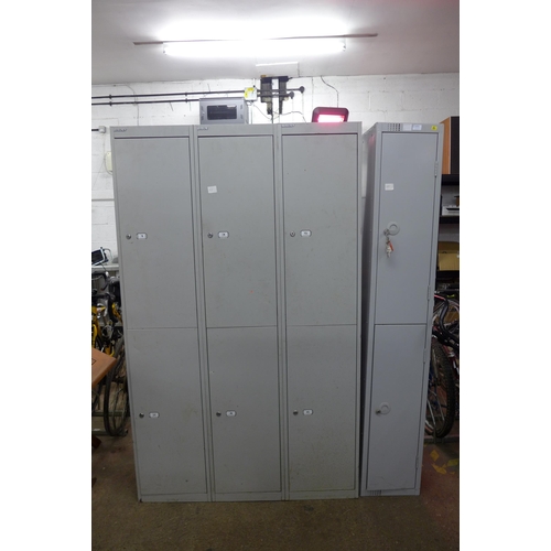 5153 - A bank of three double door metal Bisley lockers - 180 x 110 x 36cm  - locker doors 3,4,5 and 6 have... 