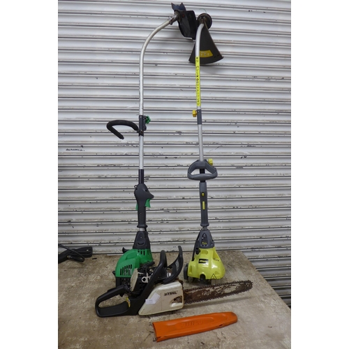 5161 - A Stihl MS171 petrol driven chainsaw, a Challenge 25cc petrol grass trimmer and a petrol driven brus... 