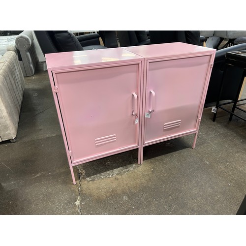 3142 - A pair of pink industrial style bedside cabinets