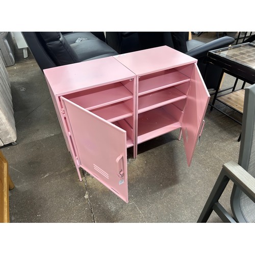 3142 - A pair of pink industrial style bedside cabinets